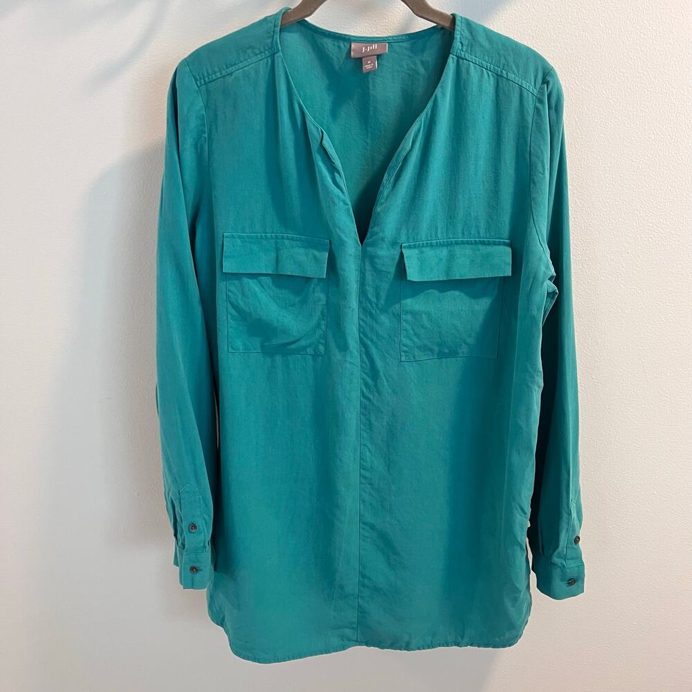 J.Jill Teal 100% Silk Blouse Size M